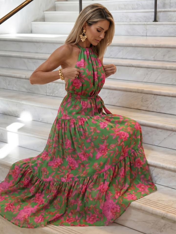 Women's Draped Halter Midi Dress - Effortless Warm-Weather Style