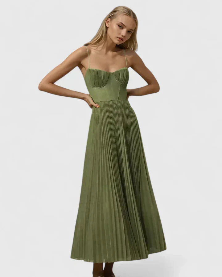 Hylyana Pleated Corset Midi Dress