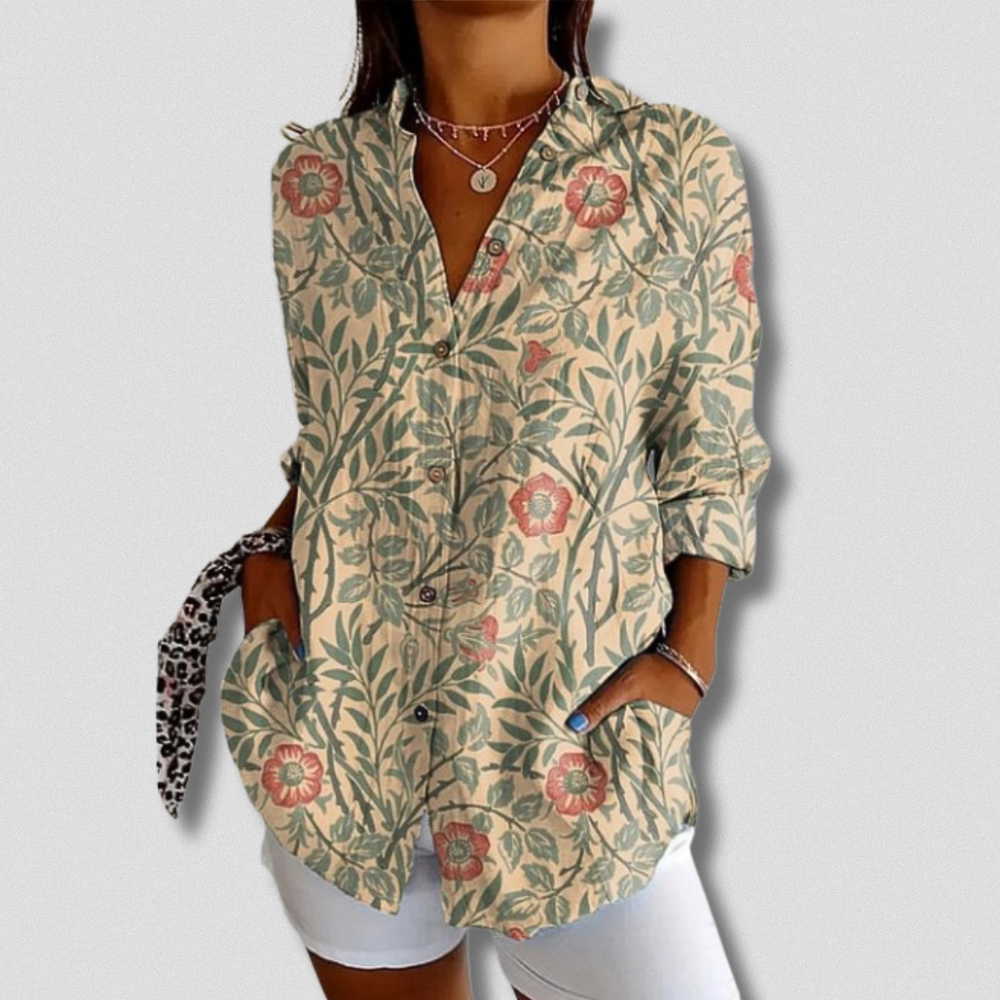 Women's Floral Long Sleeve Button-Down Shirt - Everyday Style