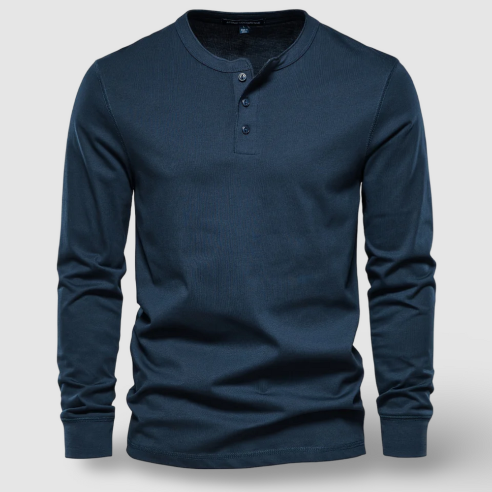 Men's Long Sleeve Cotton Henley – Buttoned Everyday Top