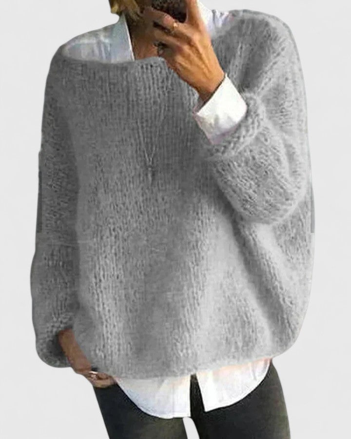 Women's Fuzzy Knit Pullover Sweater - Cozy Layering Essential