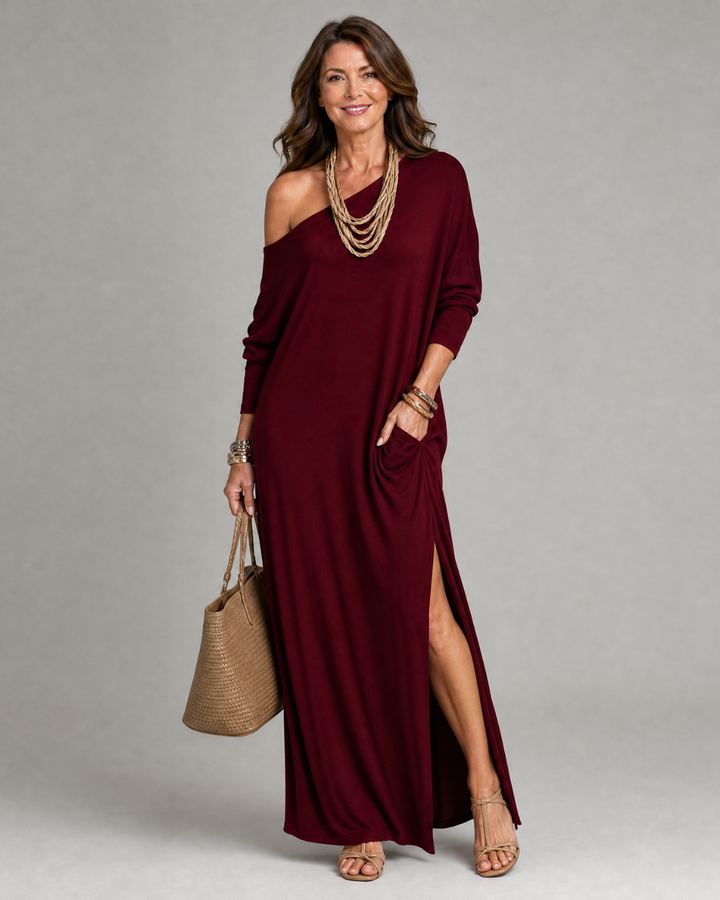 Women's One Shoulder Flowing Midi Dress - Warm Days & Evenings