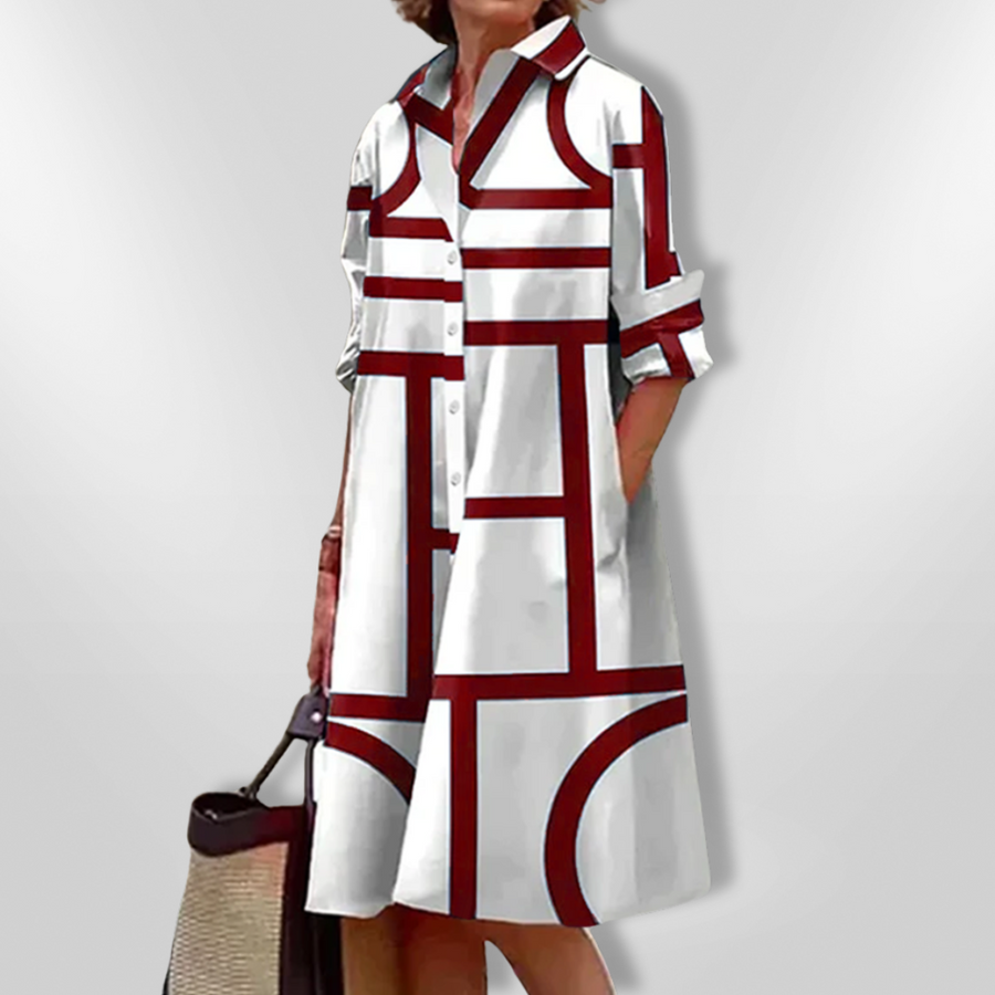Women's Geometric Print Shirt Dress - Effortless City Style