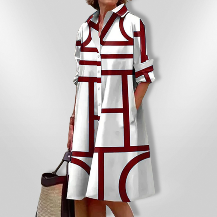 Women's Geometric Print Shirt Dress - Effortless City Style