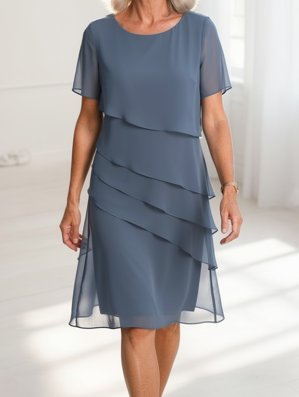 Women's Layered Ruffle Midi Dress - Elegant and Lightweight