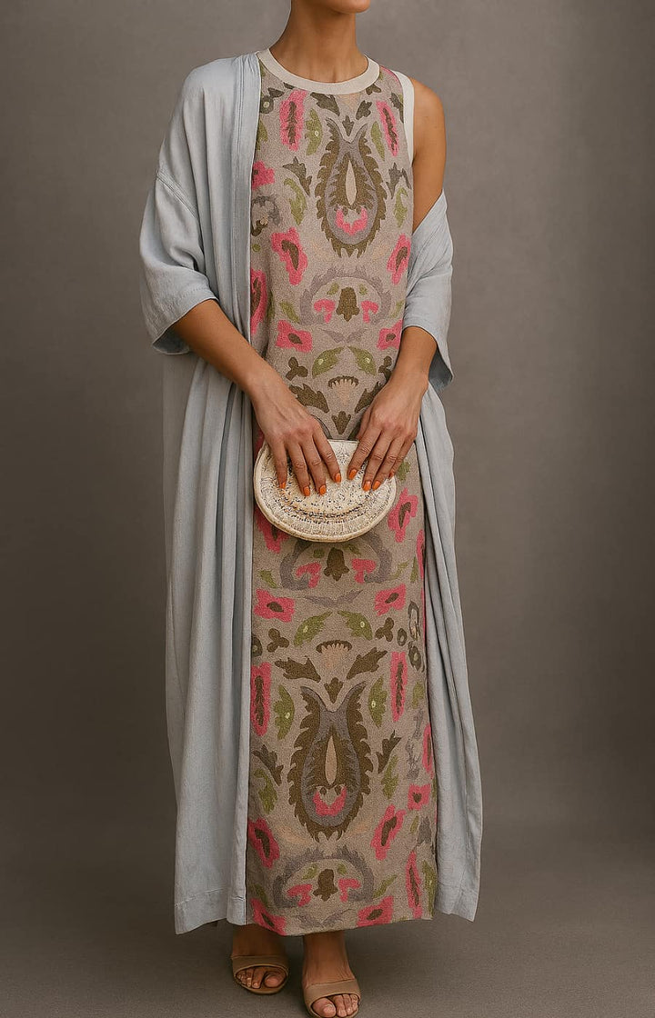 Women's Elegant Maxi Dress with Stole - Formal Occasion Wear