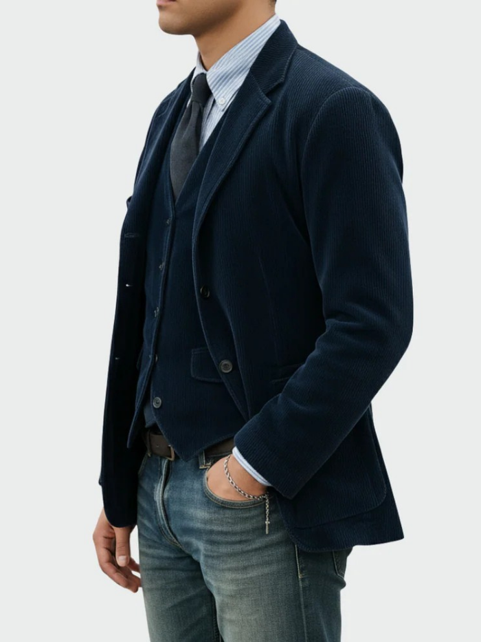 Men's Corduroy Blazer & Waistcoat Set – Two-Piece Tailored Co-ord