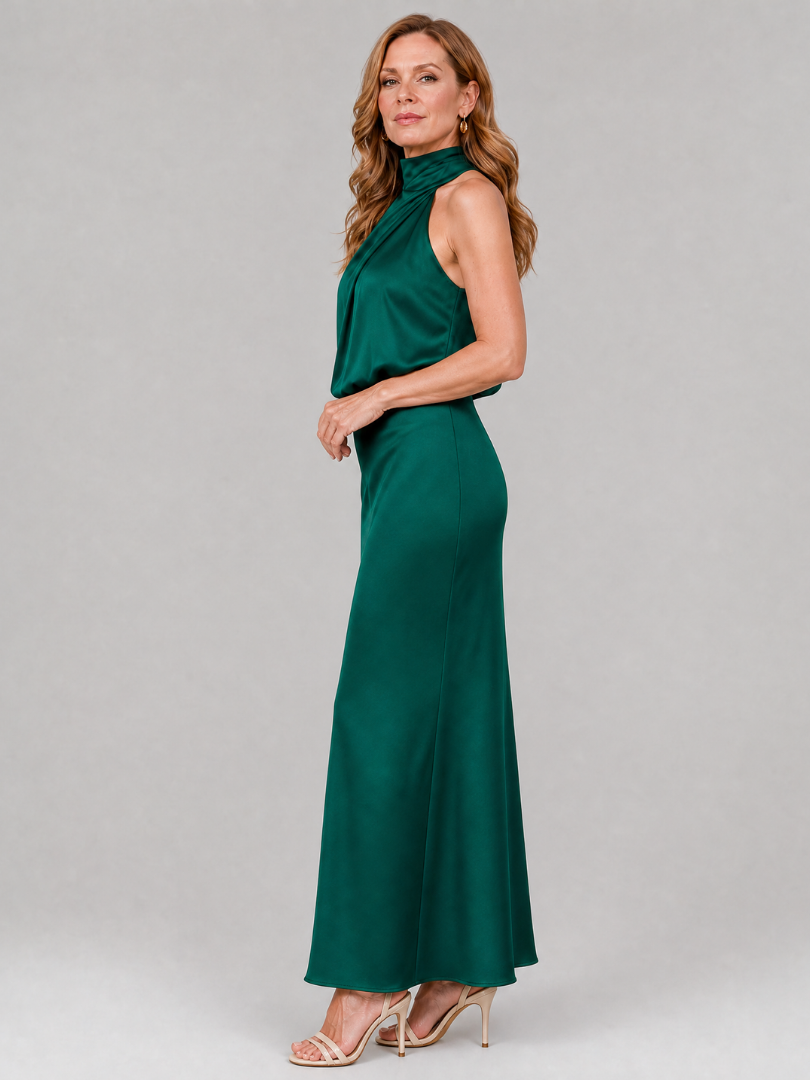 Women's Sleeveless Draped Neck Midi Dress - Effortless Day to Night
