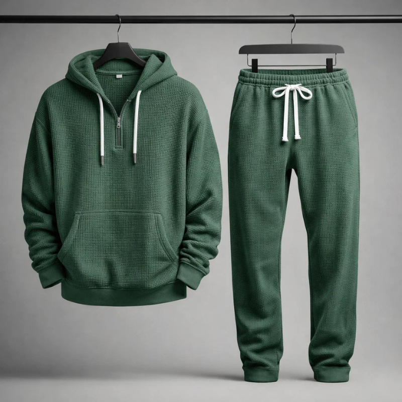 Men's Waffle-Knit Set – Quarter-Zip Hoodie & Joggers