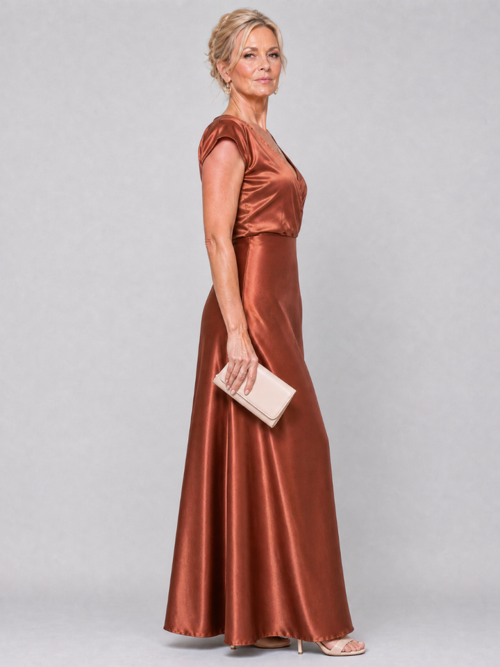Women's Cap Sleeve Wrap Bodice Maxi Dress - Evening Special