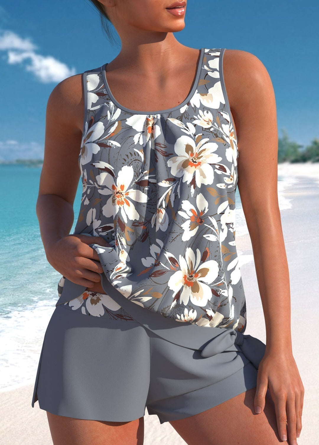 Women's Leaf Print Relaxed Fit Swim Set - Effortlessly Stylish