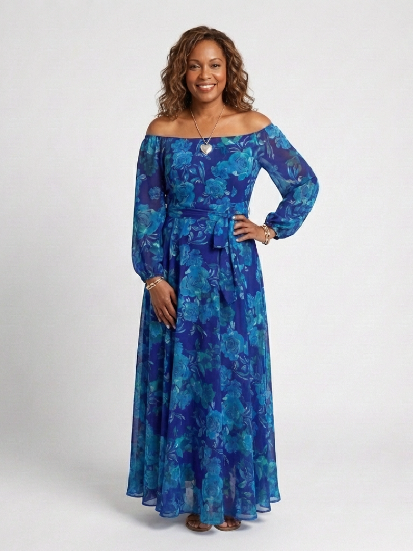 Women's Off Shoulder Floral Maxi Dress - Breezy Warm Weather Staple