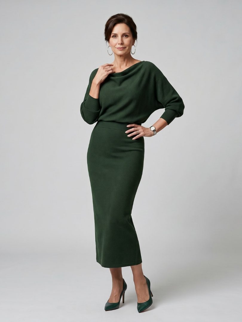 Women's Romy Draped Neckline Fitted Midi Dress - Classic Silhouette