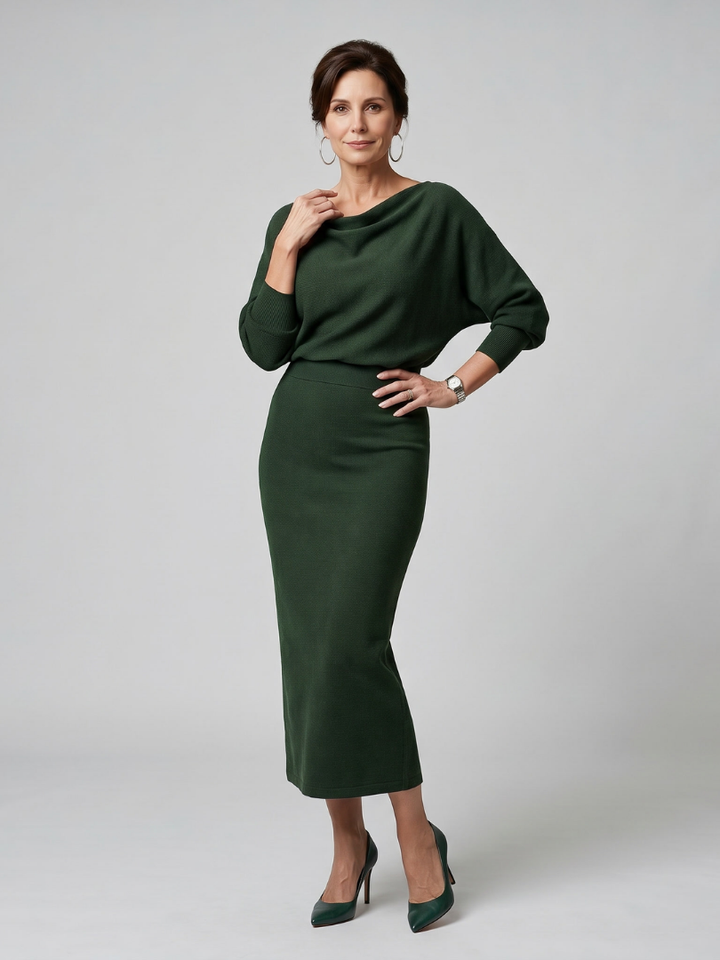 Women's Romy Draped Neckline Fitted Midi Dress - Classic Silhouette