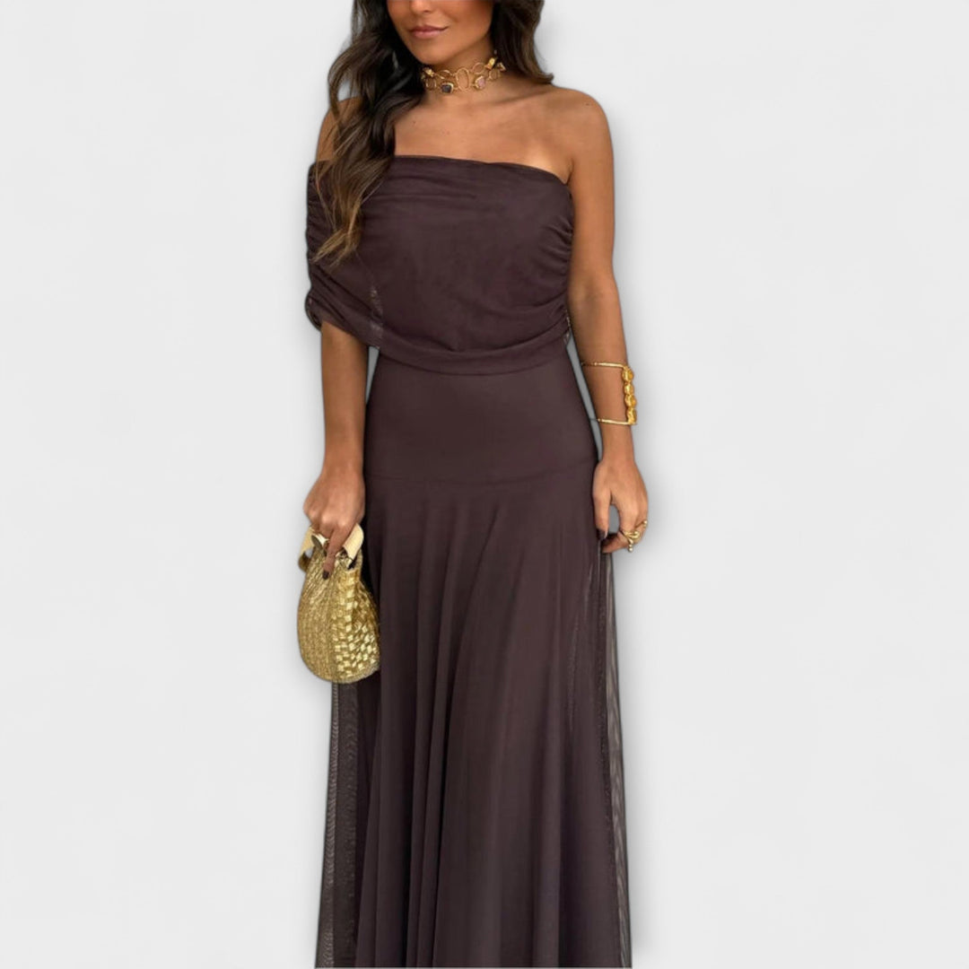 Women's One-Shoulder Mesh Maxi Dress - Effortless Summer Elegance