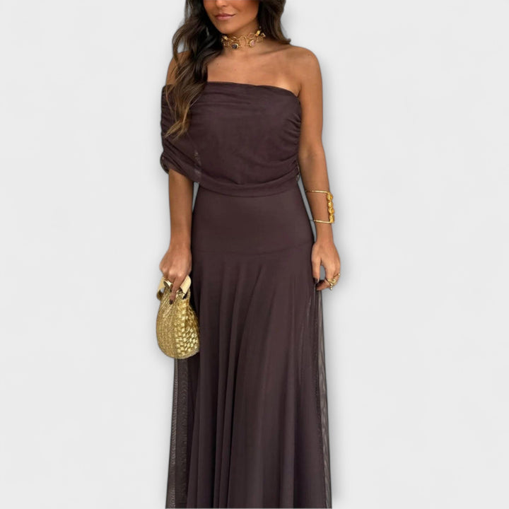 Women's One-Shoulder Mesh Maxi Dress - Effortless Summer Elegance