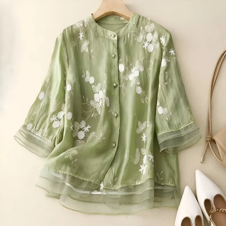 Women's Cotton Floral Embroidered Blouse - Everyday Elegance