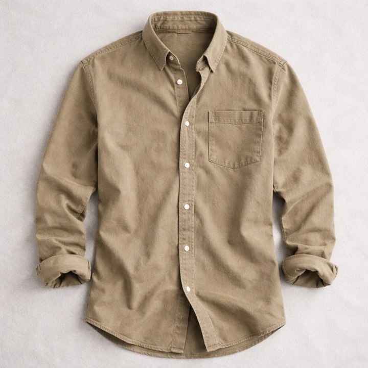 Men's Cotton Casual Shirt – Vintage-Washed Long-Sleeve Everyday Shirt