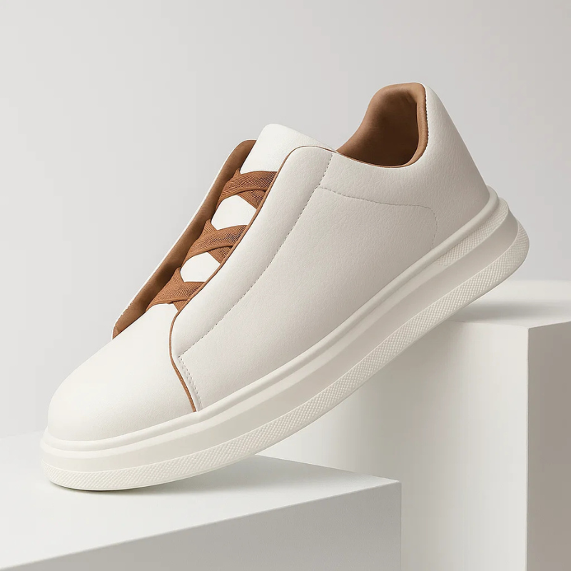 Men's Leather Slip-On Trainers – Elastic Lace Casual Sneakers