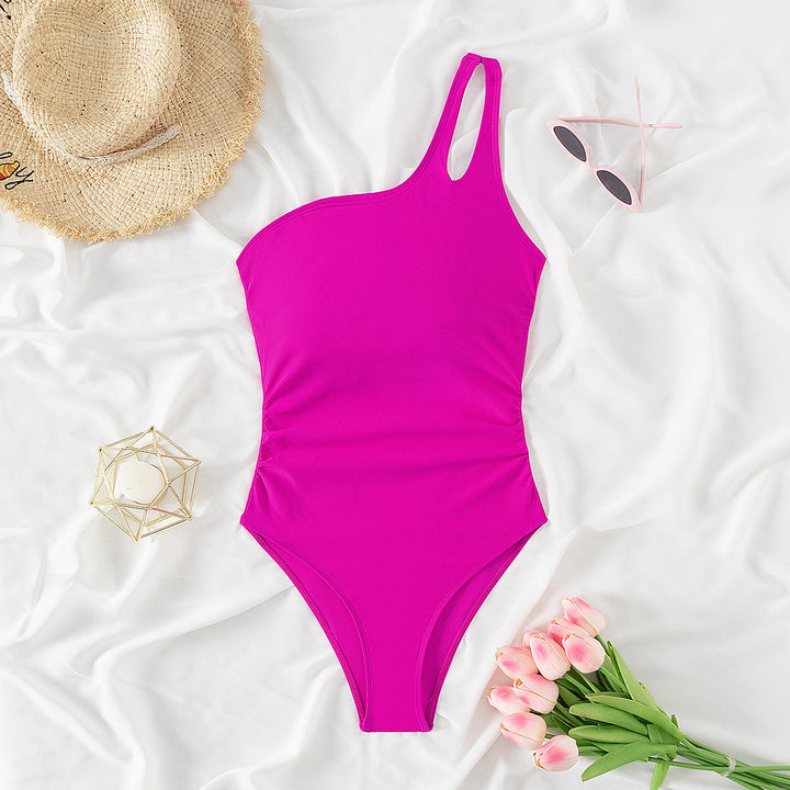 Women's One Shoulder One Piece Swimsuit - Asymmetric & Contouring