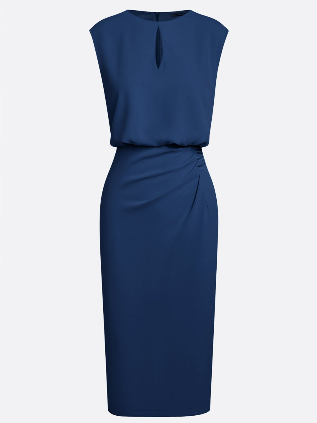 Women's Stretch Midi Dress with Side Drape - Effortless Elegance