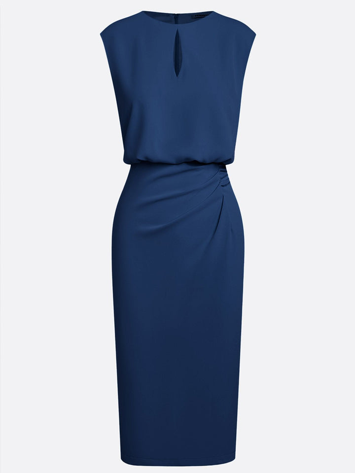 Women's Stretch Midi Dress with Side Drape - Effortless Elegance
