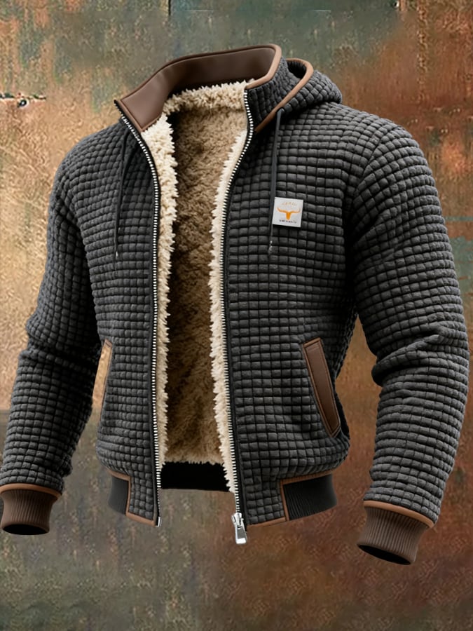 Men's Sherpa-Lined Bomber Jacket – Fleece Warmth, Leather Trim