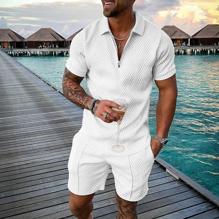 Men's Smiley Print Polo and Shorts Set - Summer Vacation Style
