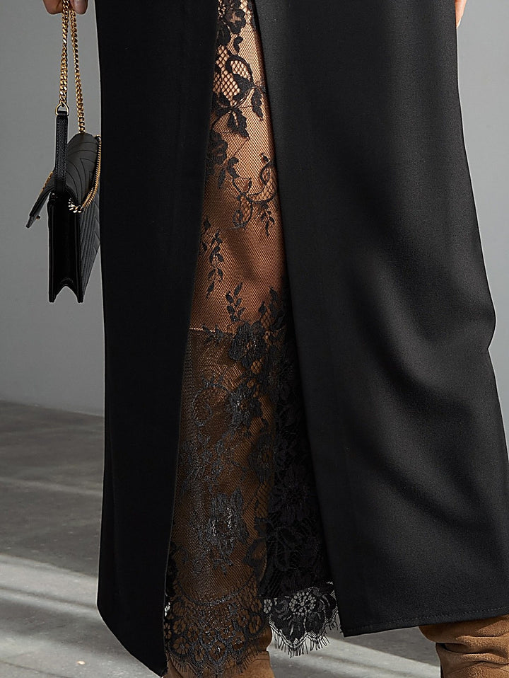 Slit Sheer Lace Midi Skirt