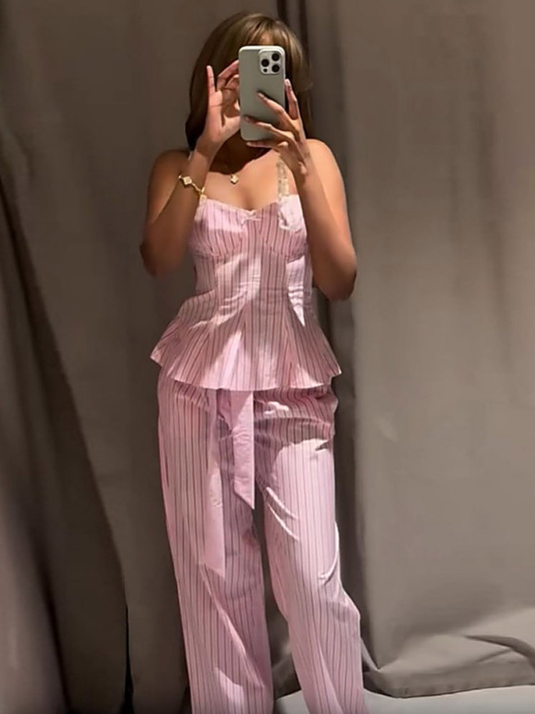 Striped Backless Cami Top + Trousers Set
