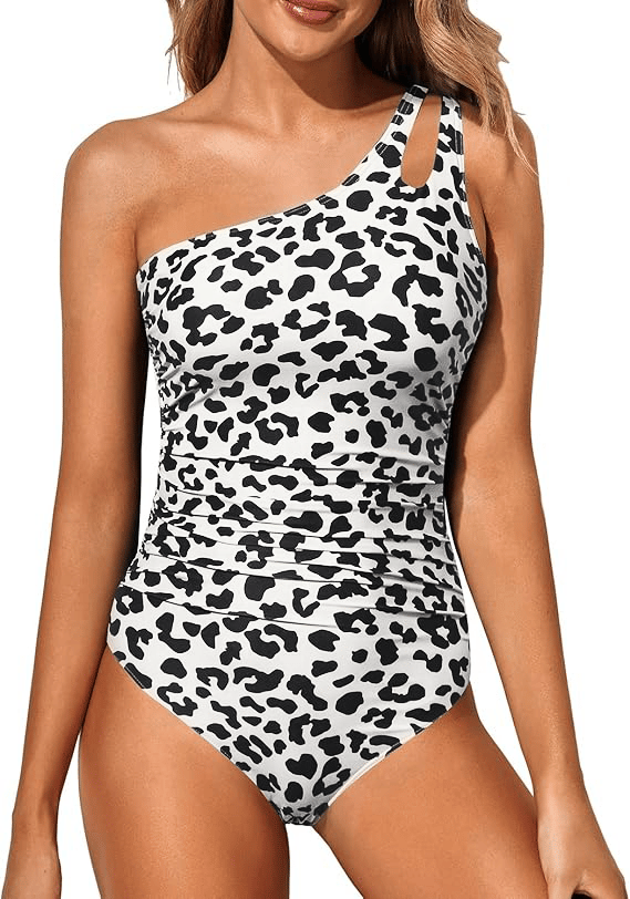 Women's One Shoulder One Piece Swimsuit - Asymmetric & Contouring