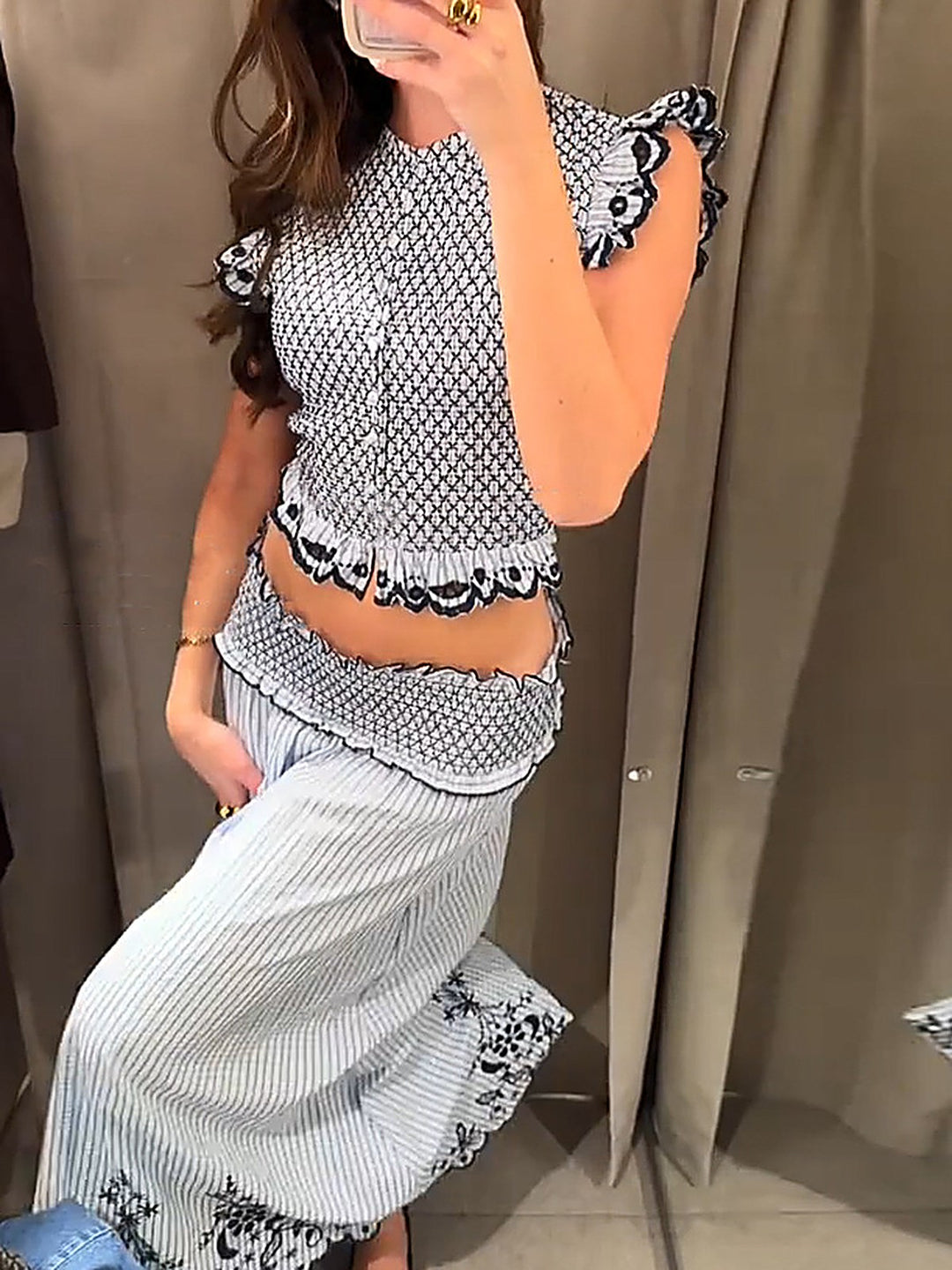Plaid Sleeveless Top + Skirt Set