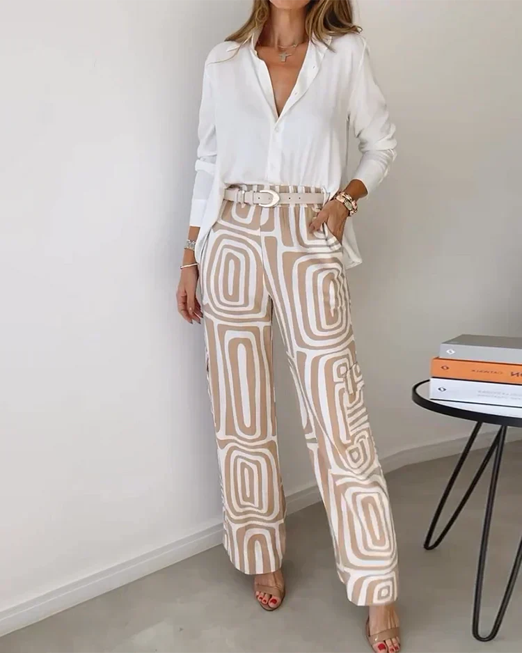 Women's Geometric Print Two-Piece Set - Effortless Elegance