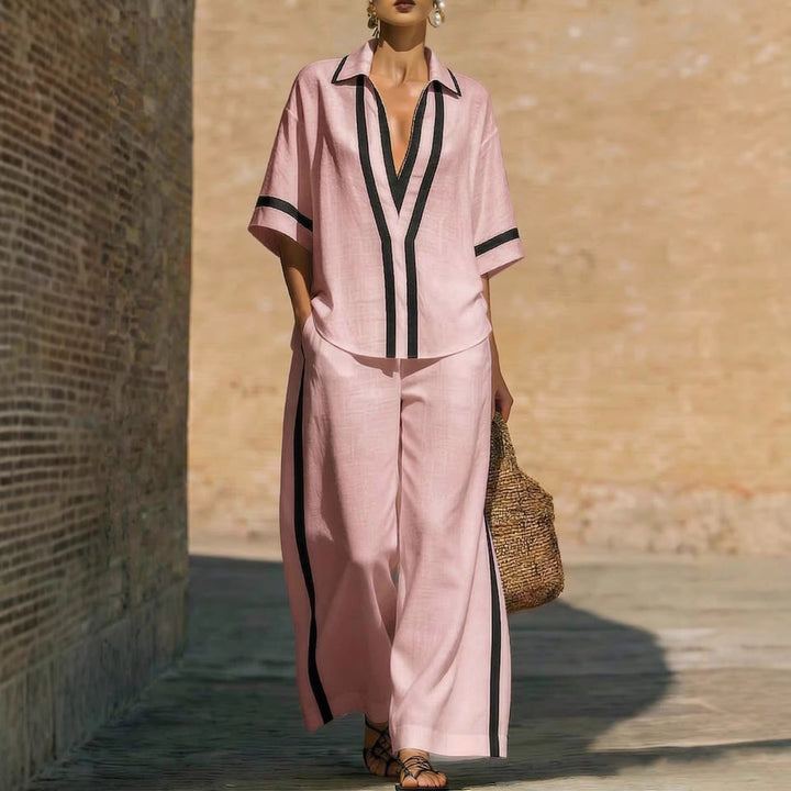 Women's Two Piece Coordinated Set with Contrast Lines