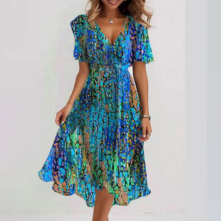 Women's Printed V-Neck Flowy Dress - Vibrant Everyday Style