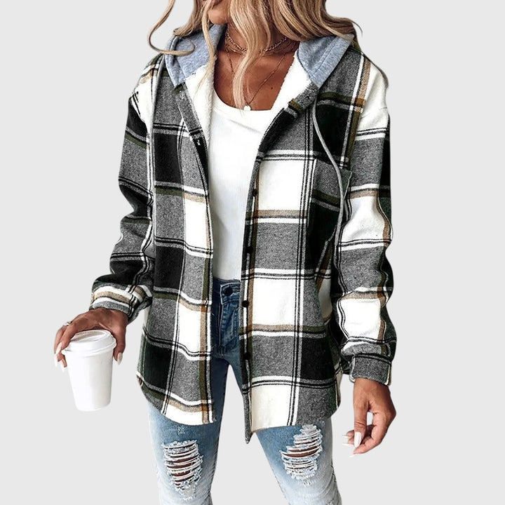 Women's Plaid Hooded Shirt Jacket - Casual Everyday Layer