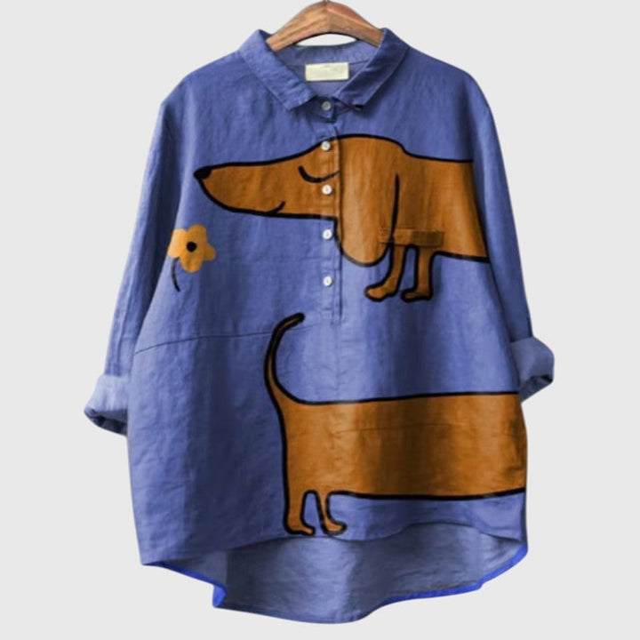 Women's Dog Print Shirt - Relaxed Fit, Fun Everyday Style
