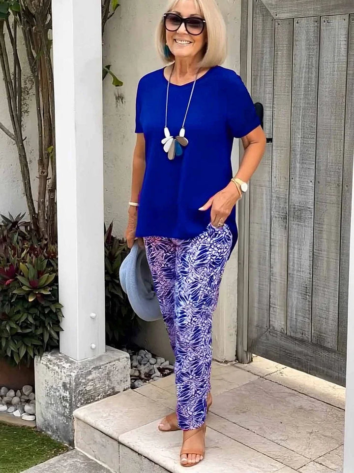 Women's Cotton-Blend Printed Relaxed Fit Outfit Set - Vacation Ready