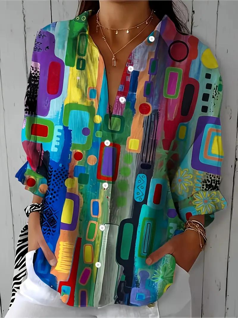 Women's Abstract Print Relaxed Blouse - Bold Everyday Elegance