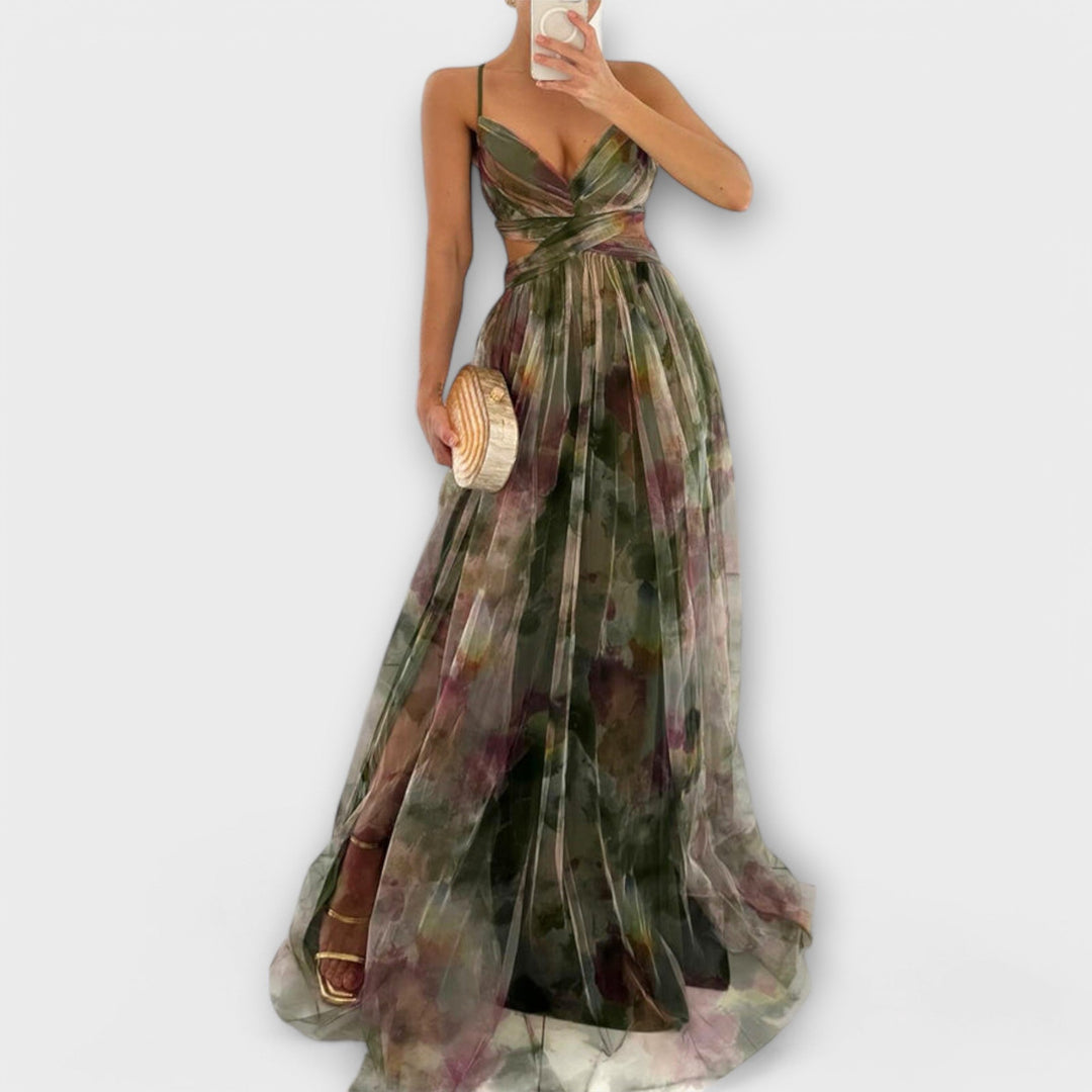 Women's Knit Printed Maxi Dress - Elegant and Shaping