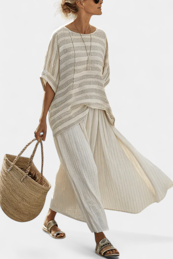Women's Striped Bamboo & Linen Two-Piece Set - Breezy Summer Style