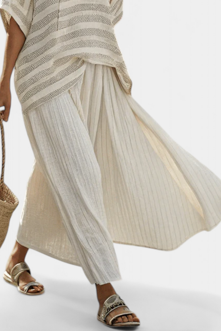 Women's Striped Bamboo & Linen Two-Piece Set - Breezy Summer Style