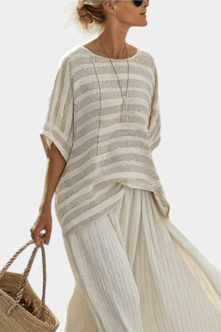 Women's Striped Bamboo & Linen Two-Piece Set - Breezy Summer Style
