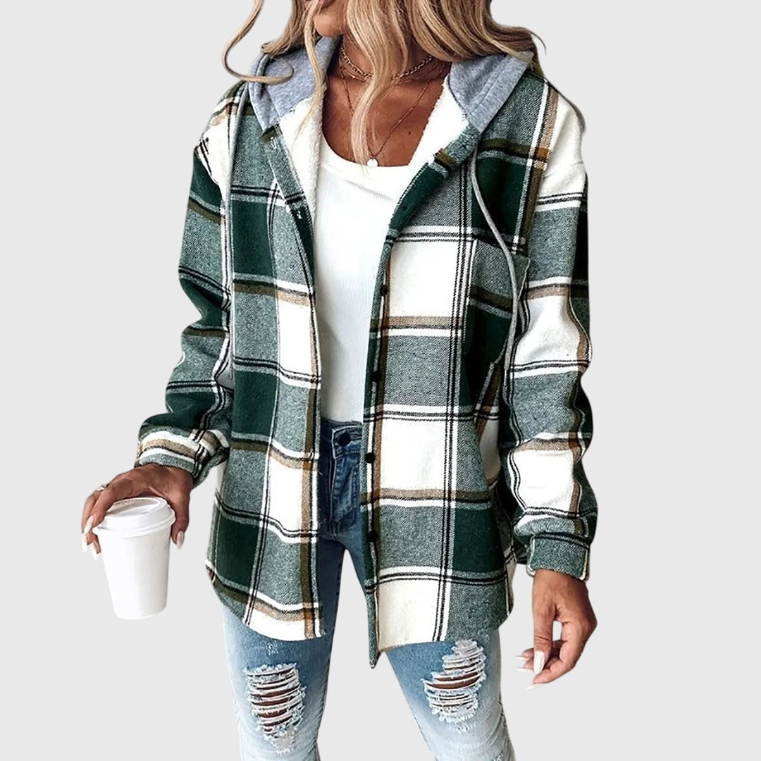 Women's Plaid Hooded Shirt Jacket - Casual Everyday Layer