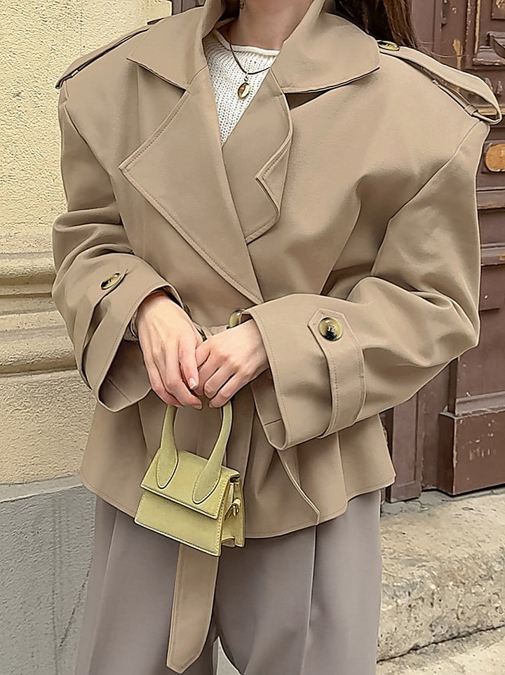 Lace-Up Waist Khaki Trench Coat