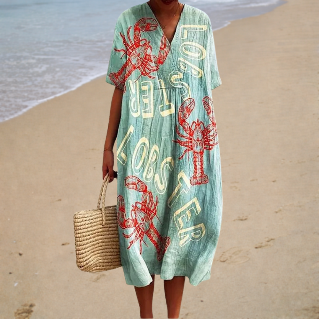 Women's Lobster Print Maxi Dress - Summer Vacation Style