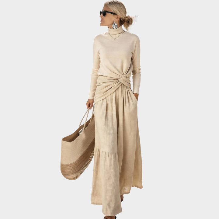 Women's Twisted Waist Wide Leg Two-Piece Set - Vacation & Resort Wear