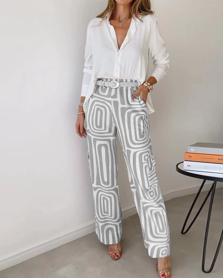 Women's Geometric Print Two-Piece Set - Effortless Elegance
