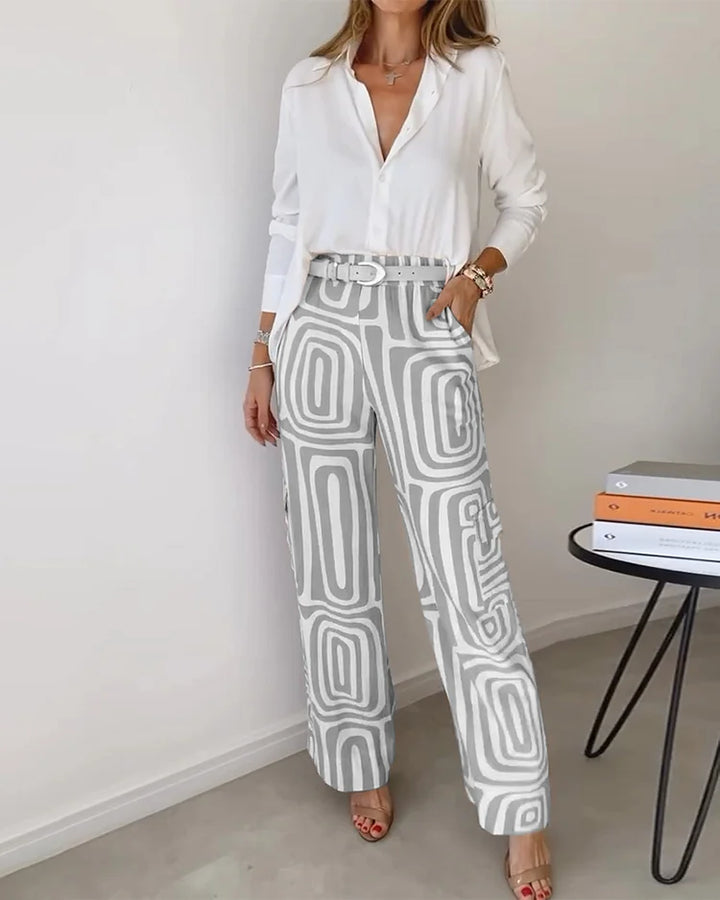Women's Geometric Print Two-Piece Set - Effortless Elegance