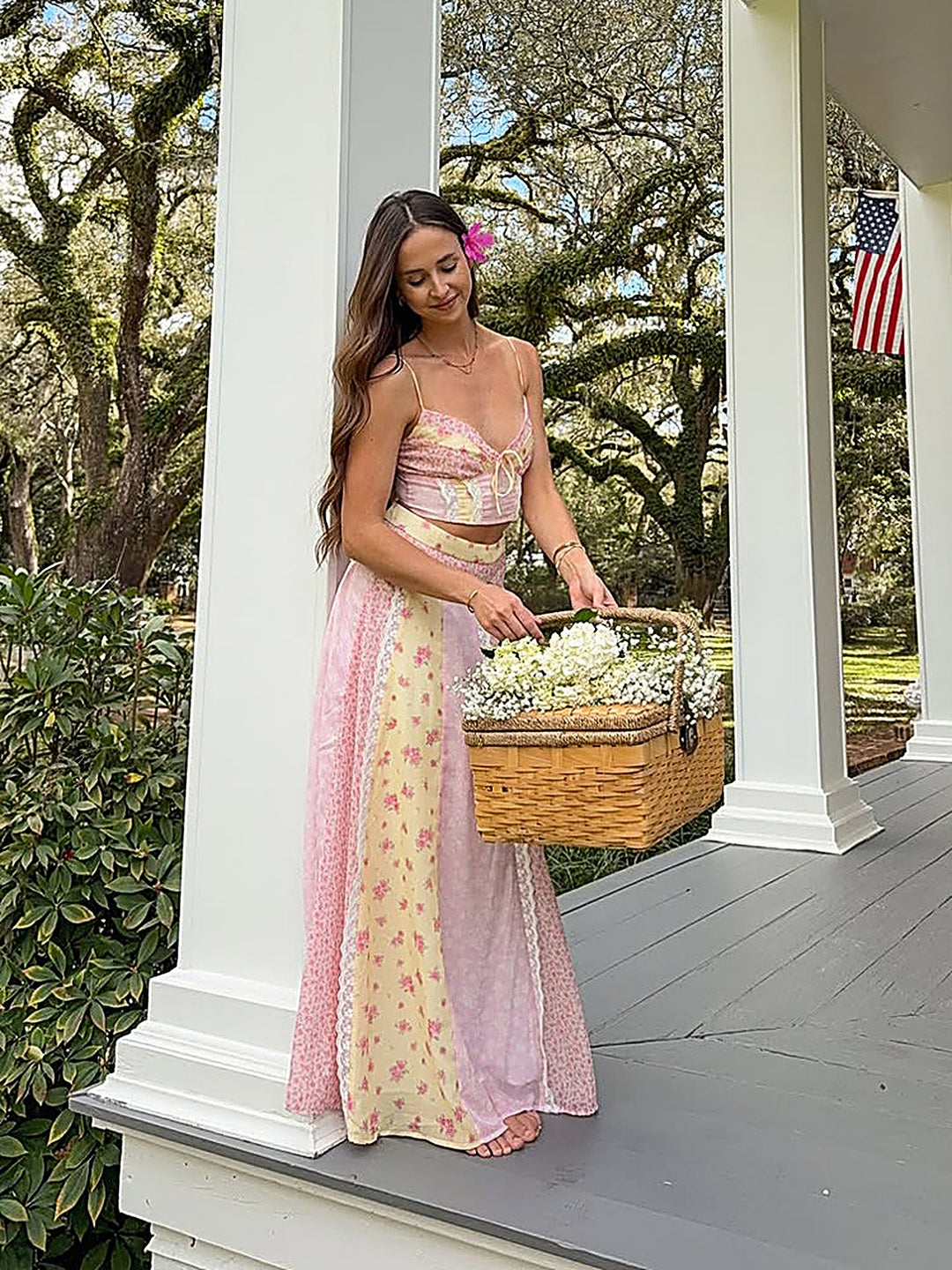 Pastoral Floral Cami Top + Skirt Set
